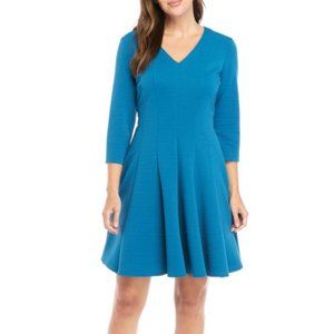 Gabby Skye Rib Knit V Neck Fit and Flare Dress NEW